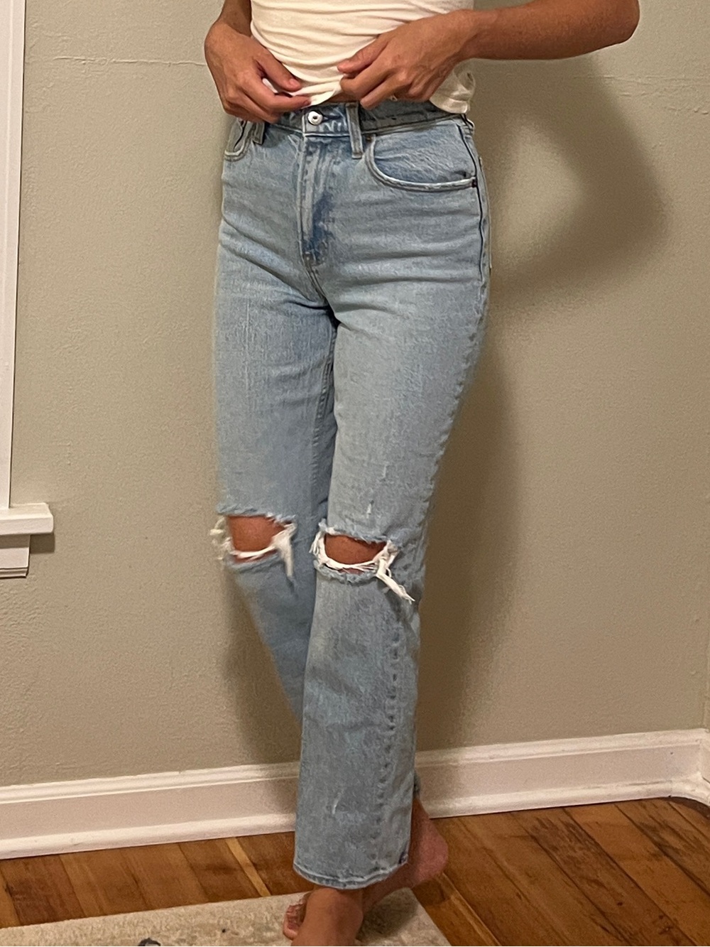 Abercrombie & Fitch Light Blue Distressed Straight-Leg Jeans